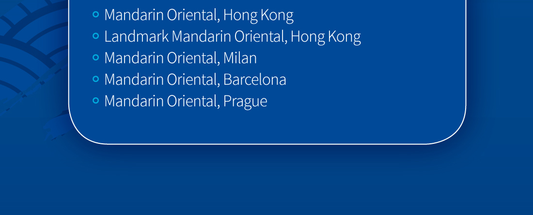 Mandarin Oriental, Hong Kong. Landmark Mandarin Oriental, Hong Kong. Mandarin Oriental, Milan. Mandarin Oriental, Barcelona. Mandarin Oriental, Prague.